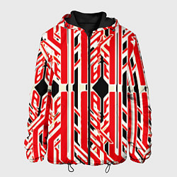 Куртка с капюшоном мужская Бело-красные техно полосы на чёрном фоне, цвет: 3D-черный