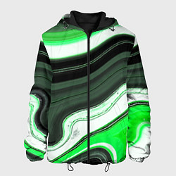 Куртка с капюшоном мужская Волнистые горизонтальные чёрно-зелёные полосы на б, цвет: 3D-черный
