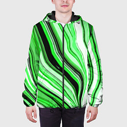 Куртка с капюшоном мужская Волнистые вертикальные чёрно-зелёные полосы, цвет: 3D-черный — фото 2