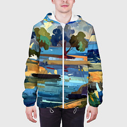 Куртка с капюшоном мужская Летний пейзаж маслом, цвет: 3D-белый — фото 2