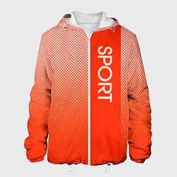 Куртка с капюшоном мужская Sport красно-оранжевый с вертикальной полосой, цвет: 3D-белый