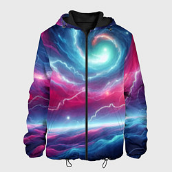 Куртка с капюшоном мужская Spiral neon galaxy - ai art fantasy, цвет: 3D-черный