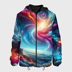 Куртка с капюшоном мужская Fantastic neon space landscape - ai art fantasy, цвет: 3D-черный
