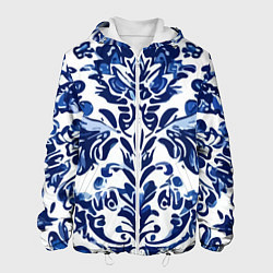 Куртка с капюшоном мужская Гжель русский узор акварель, цвет: 3D-белый