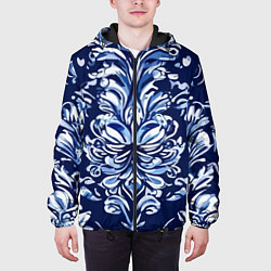 Куртка с капюшоном мужская Гжель русский орнамент королевский синий, цвет: 3D-черный — фото 2