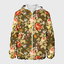 Куртка с капюшоном мужская Розы садовые и цветы полевые, цвет: 3D-белый