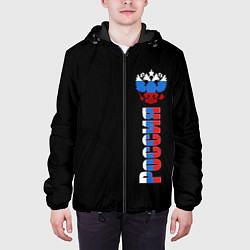 Куртка с капюшоном мужская Россия и герб в виде флага триколора, цвет: 3D-черный — фото 2