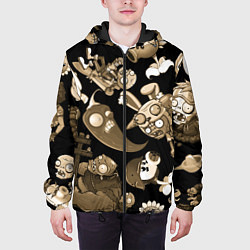 Куртка с капюшоном мужская Растения против зомби в бежевом цвете, цвет: 3D-черный — фото 2