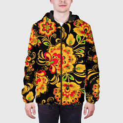 Куртка с капюшоном мужская Хохлома - роспись, цвет: 3D-черный — фото 2