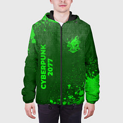 Куртка с капюшоном мужская Cyberpunk 2077 - green gradient вертикально, цвет: 3D-черный — фото 2