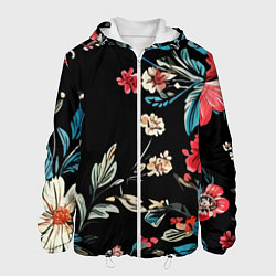 Куртка с капюшоном мужская Цветы старинный узор, цвет: 3D-белый