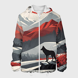 Куртка с капюшоном мужская Лиса и красные горы, цвет: 3D-белый