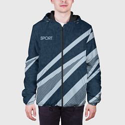 Куртка с капюшоном мужская Sport синий текстурный с полосами, цвет: 3D-черный — фото 2