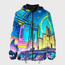 Куртка с капюшоном мужская Космический город, цвет: 3D-черный