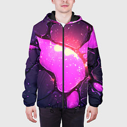 Куртка с капюшоном мужская Розовая текстура разлом плит, цвет: 3D-черный — фото 2