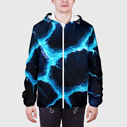 Куртка с капюшоном мужская Голубая потертая текстура с разломом, цвет: 3D-белый — фото 2
