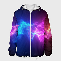 Куртка с капюшоном мужская Звуковая волна неоновый узор, цвет: 3D-белый