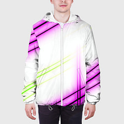 Куртка с капюшоном мужская Green white pink line, цвет: 3D-белый — фото 2