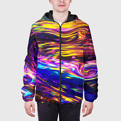 Куртка с капюшоном мужская Неоновые полосы текстура, цвет: 3D-черный — фото 2