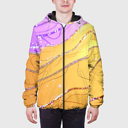 Куртка с капюшоном мужская Фиолетово-золотая текстура с блестяшками, цвет: 3D-черный — фото 2