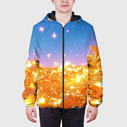 Куртка с капюшоном мужская Золотые шарики на голубом фоне, цвет: 3D-черный — фото 2