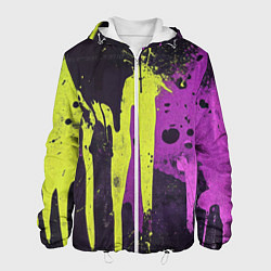 Куртка с капюшоном мужская Желтая и фиолетовая краска на черном, цвет: 3D-белый