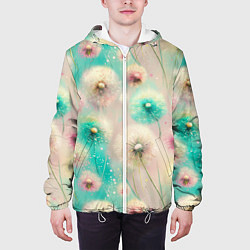 Куртка с капюшоном мужская Абстрактные одуванчики - паттерн на нежном фоне, цвет: 3D-белый — фото 2