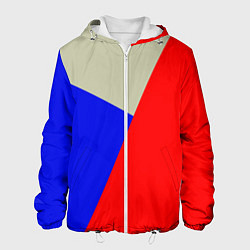 Куртка с капюшоном мужская Серо-сине-красный трёхцветный, цвет: 3D-белый