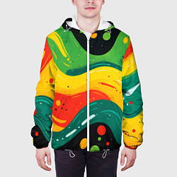 Куртка с капюшоном мужская Желто-зеленая краска текстура, цвет: 3D-белый — фото 2