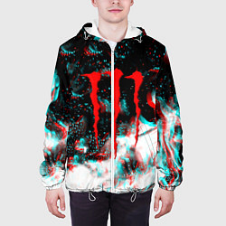 Куртка с капюшоном мужская Monster energy огонь глитч, цвет: 3D-белый — фото 2