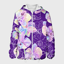 Куртка с капюшоном мужская Японские акварельные орхидеи, цвет: 3D-белый