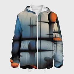 Куртка с капюшоном мужская Архитектурная абстракция в тумане, цвет: 3D-белый