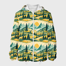 Куртка с капюшоном мужская Горные пейзажи ретро стиль, цвет: 3D-белый