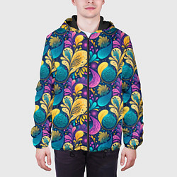 Куртка с капюшоном мужская Динамическая неоновая абстракция, цвет: 3D-черный — фото 2