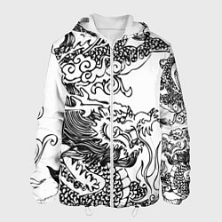 Куртка с капюшоном мужская Татуировка дракона на белом, цвет: 3D-белый