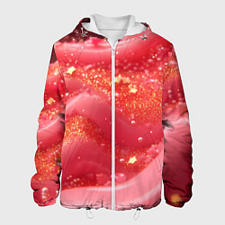 Куртка с капюшоном мужская Розовая волнистая блестящая текстура, цвет: 3D-белый