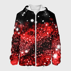 Куртка с капюшоном мужская Красно-черная блестящая текстура, цвет: 3D-белый