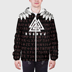 Куртка с капюшоном мужская Асгард на фоне рун и валькнут, цвет: 3D-белый — фото 2