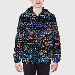 Куртка с капюшоном мужская Тёмный чёрно-синий мелкий квадрат, цвет: 3D-черный — фото 2