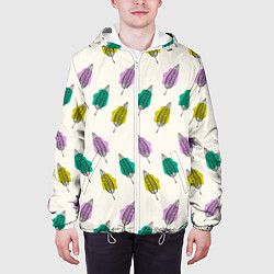 Куртка с капюшоном мужская Листья на пятнах, цвет: 3D-белый — фото 2