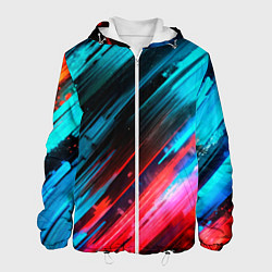 Куртка с капюшоном мужская Синяя и красная краска на черном, цвет: 3D-белый