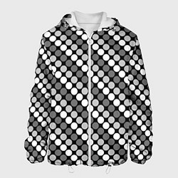 Куртка с капюшоном мужская Белый серый горох на черном ретро, цвет: 3D-белый