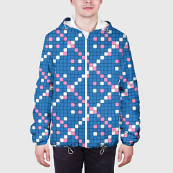 Куртка с капюшоном мужская Синяя розовая с белым плитка, цвет: 3D-белый — фото 2