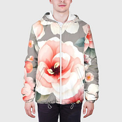 Куртка с капюшоном мужская Нежные цветы, цвет: 3D-белый — фото 2