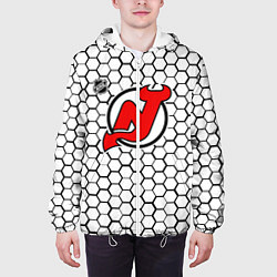 Куртка с капюшоном мужская Нью Джерси Девилз - белые соты, цвет: 3D-белый — фото 2