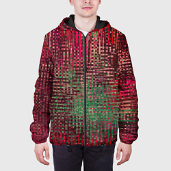 Куртка с капюшоном мужская Текстурный тёмный красно-зелёный, цвет: 3D-черный — фото 2