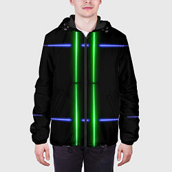 Куртка с капюшоном мужская Neon black light blue green line, цвет: 3D-черный — фото 2