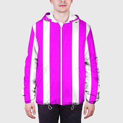 Куртка с капюшоном мужская Color white pink stripes, цвет: 3D-белый — фото 2