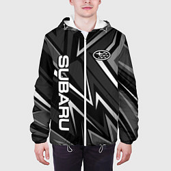 Куртка с капюшоном мужская Subaru - черный и белый, цвет: 3D-белый — фото 2