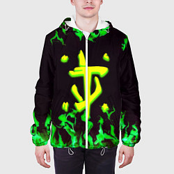 Куртка с капюшоном мужская Doom зелёный огонь, цвет: 3D-белый — фото 2